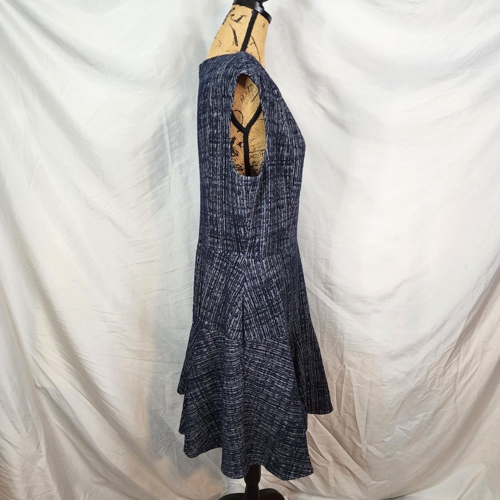 ELIZA‎ J Size 16 Navy Cotton Blend Tweed Rockabilly Drop Waist Flounce Hem Dress - Picture 4 of 11